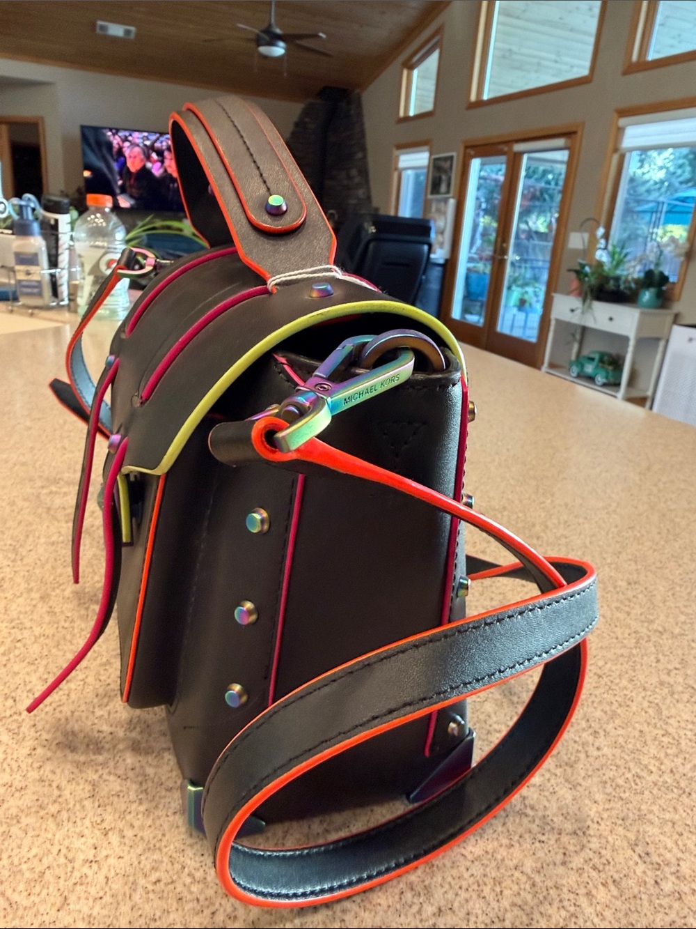 Michael Kors Black Satchel with multi Trim and Iridescent Hardware - Picture 3 of 15